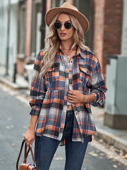 Loose Checkered Lapel Blouses&shirts Tops