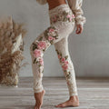 Women's Vintage Pink Floral Art Cozy Knit Leggings elevenforest