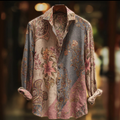 Bohemian Style Plant And Flower Pattern Men's Retro Cotton And Linen Shirt elevenforest