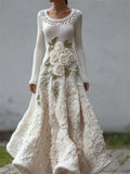 Classy White Roses Lace Patchwork Cozy Maxi Sweater Dress elevenforest