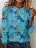 Comstylish Save Our Seas Floral Manatee Embroidered Comfy T Shirt