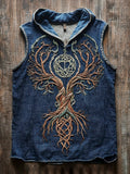 Viking Tree Of Life Vintage Embroidered Men's Hooded Tank Top elevenforest