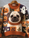 Comstylish Women's Lovely Pug Felt Art Cozy Knit Sweater