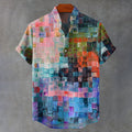 Oil Painting Style Lattice Vintage Art Print Casual Cotton Linen Shirt elevenforest