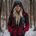 Women's Vintage Skull Art Knit Zip Up Hooded Sweater elevenforest