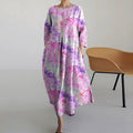 Women's Vintage Mandala Tie-dye Print Linen Dress elevenforest