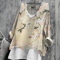 Women's Japanese Floral Art Linen Blend T-shirt elevenforest