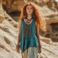 Women's Retro Bohemia Floral Ethnic Style Linen V-neek Sleeveless Top elevenforest