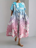 Comstylish Japanese Plum Blossom Trans Flag Inspired Gradient Linen Maxi Dress
