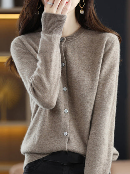 Long Sleeves Buttoned Elasticity Round-neck Cardigan Tops Knitwear
