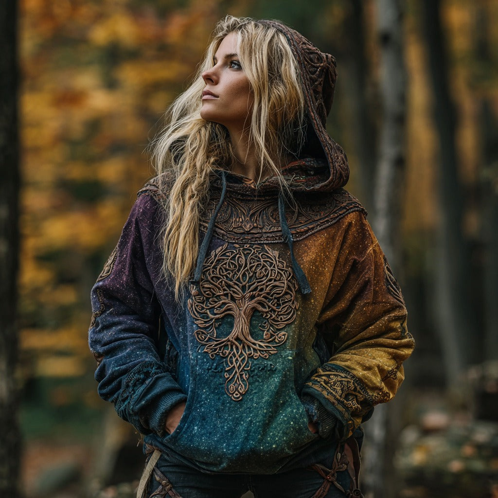 Women's Magic Tree Of Life Cozy Gradient Bohemian Hoodie elevenforest