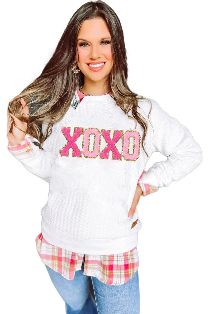 Chenille Cable Knit Xoxo Sweatshirt