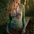 Vintage Purple Floral Embroidery Long Sleeve T-shirt elevenforest