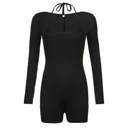 Clothing Color Halter Lace Up Jumpsuit Two Piece Blouse Sports Suit