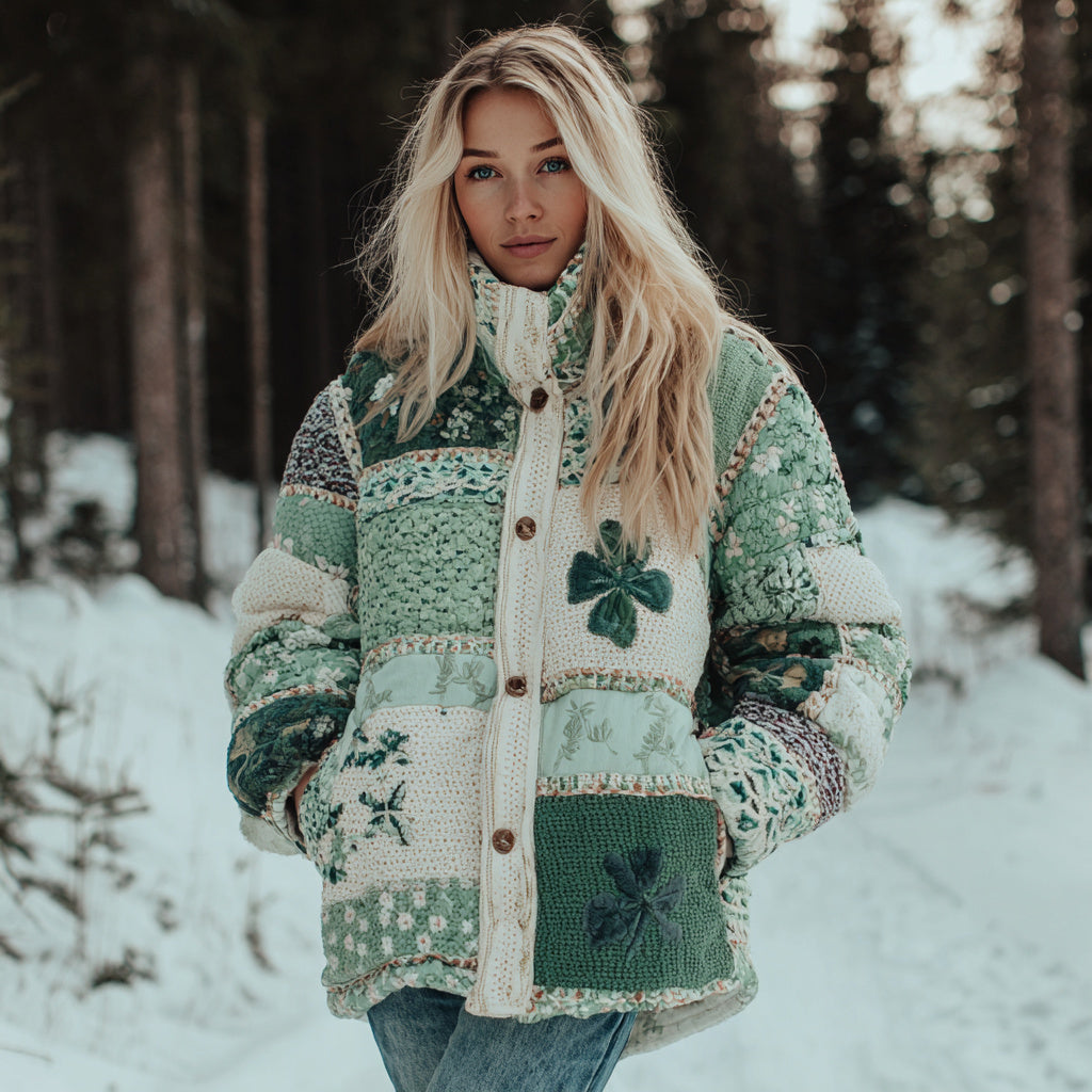 Comstylish Women's Floral Clover Button-down Warm Sweater