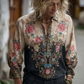 Bohemian Style Cool Summer Men's Flower Embroidery Vintage Long-sleeved Shirt elevenforest