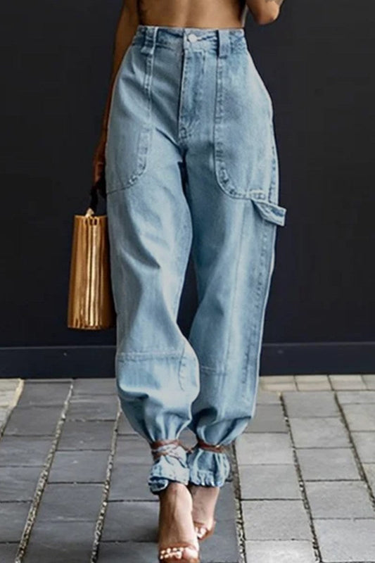 Pocket Belted Regular Denim Jeans (subject to the Actual Object )