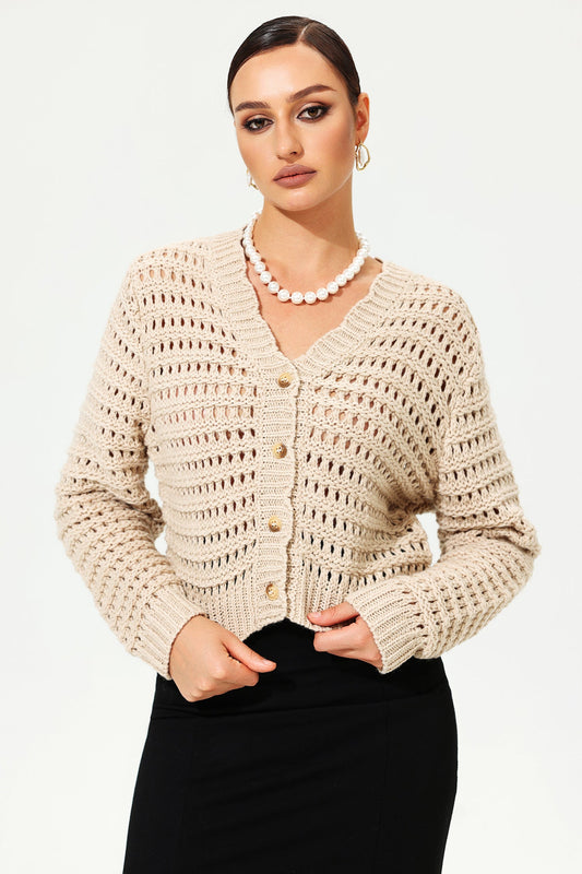 Woolen Long Sleeve V-neck Knit Cardigan