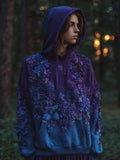 Vintage Flowers Embroidered Purple Gradient Comfy Hoodie elevenforest
