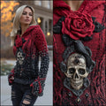 Women's Viking Tribal Raven With Rose And Skull Inspired Knit Hooded Sweater elevenforest