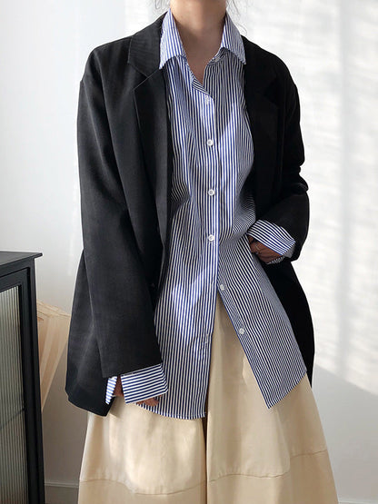 Urban Loose Striped Lapel Collar Blouses&shirts Tops