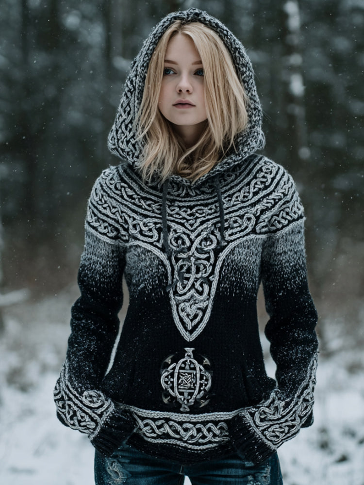 Women's Viking Style Gradient Celtic Knot Hooded Sweater artswardrobe