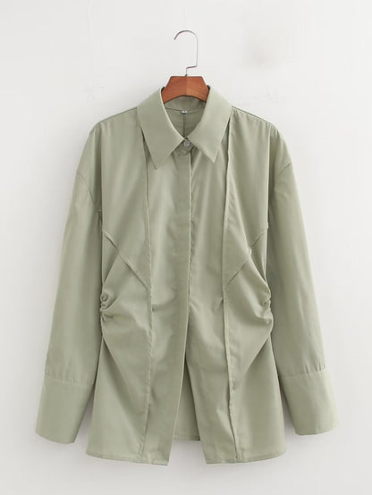 Niche Design Pinch Pleated Cardigan Blouse