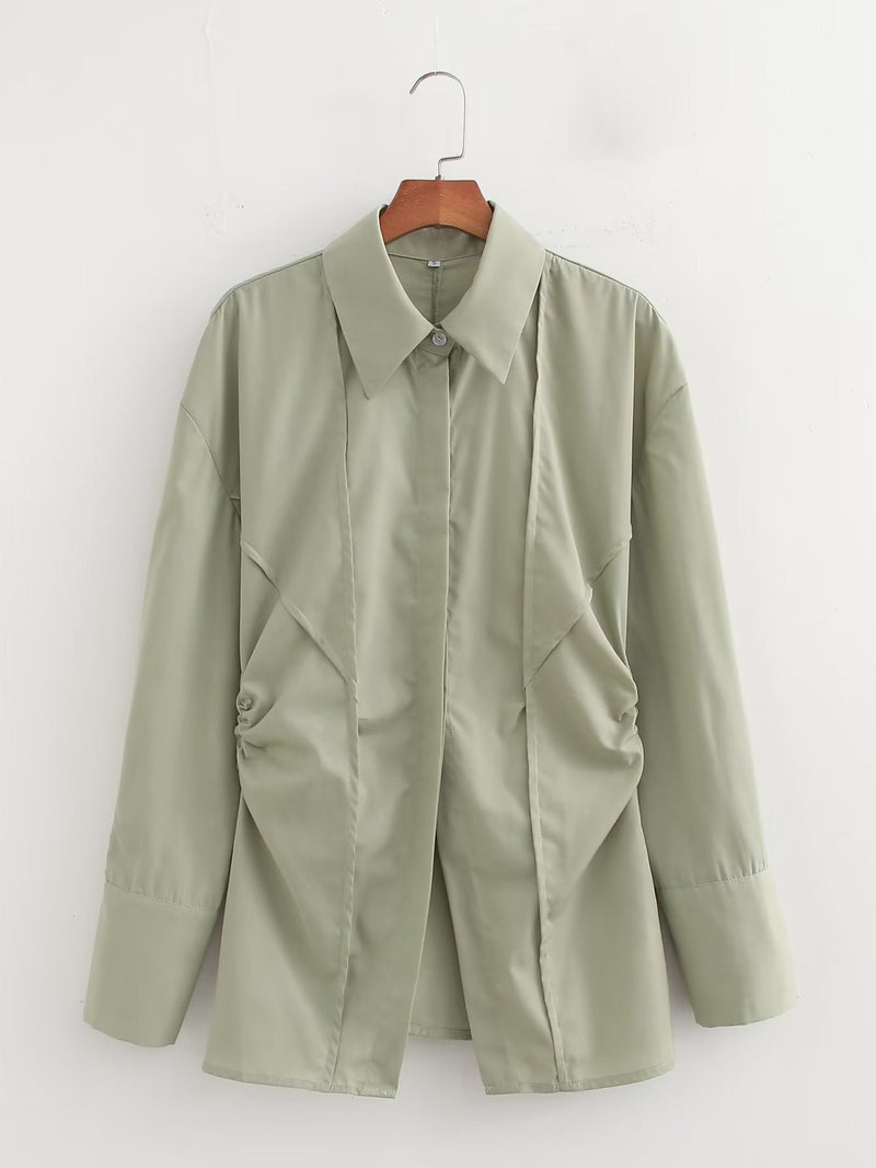 Niche Design Pinch Pleated Cardigan Blouse