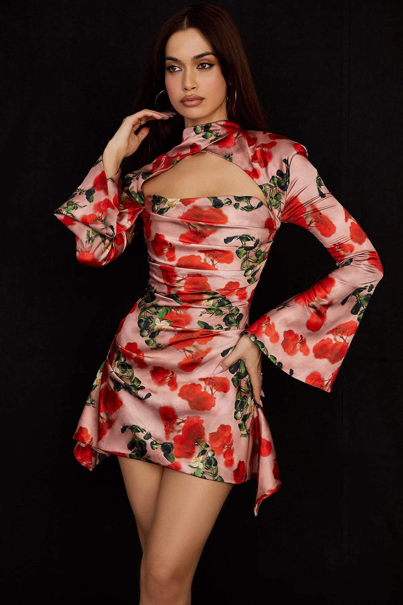 Flared Sleeve Cut Out Mini Dress