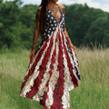 Independence Day Flag Floral Art Inspired Patchwork Maxi Dress elevenforest