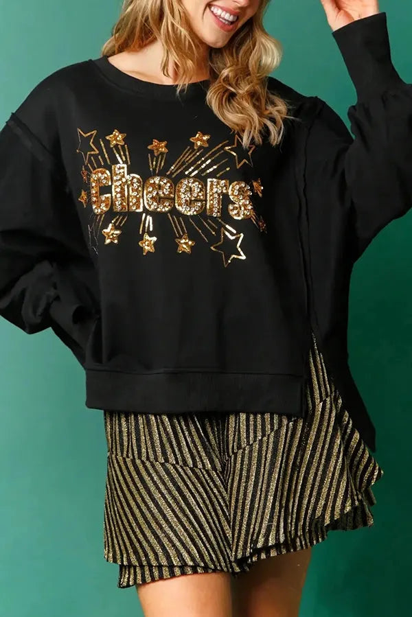 Christmas Sequin Round Neck Long Sleeve Sweatshirt