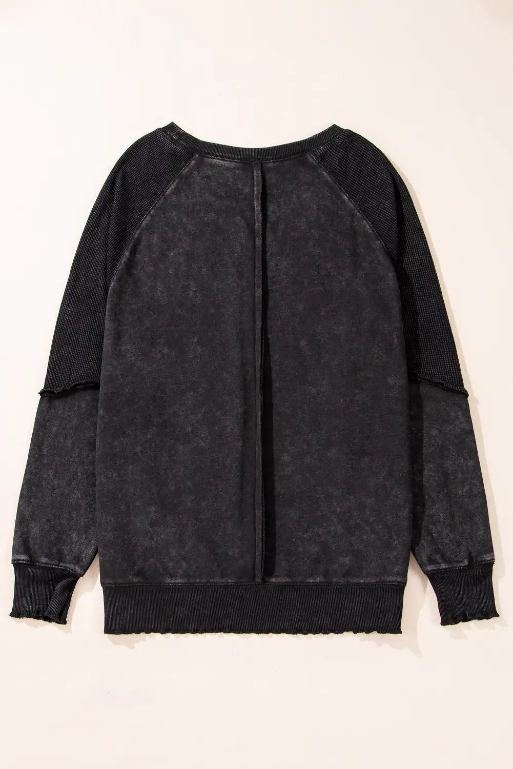 Black Waffle Knit Raglan Sleeve Sweatshirt