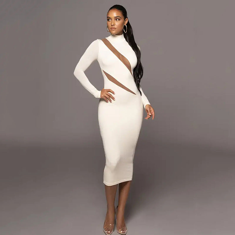 Spring Round Neck Long Sleeve Stitching Dress Dress – Print Mini Dress