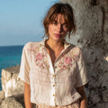 Women's Floral Pattern Short Sleeve Shirt elevenforest