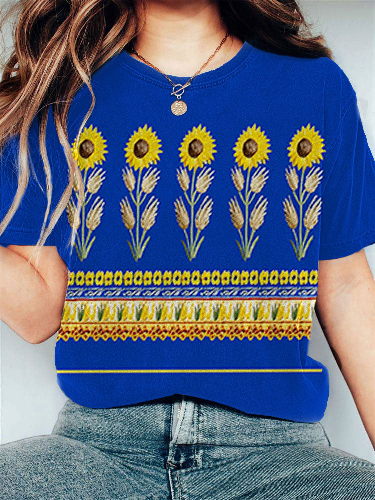 Women's Vintage Sunflower Print T-shirt elevenforest