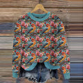Retro Flower And Bird Art Print Knitted Pullover Sweater artswardrobe