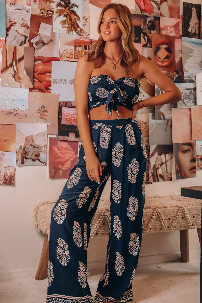 Clothing Two Piece Bow Tank Top Printed Wide Leg Pants Thin Pants