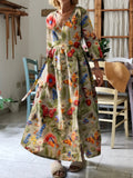 Women's Bohemian Butterfly Flowers Art Print V-Neck Cotton Pocket Wrap