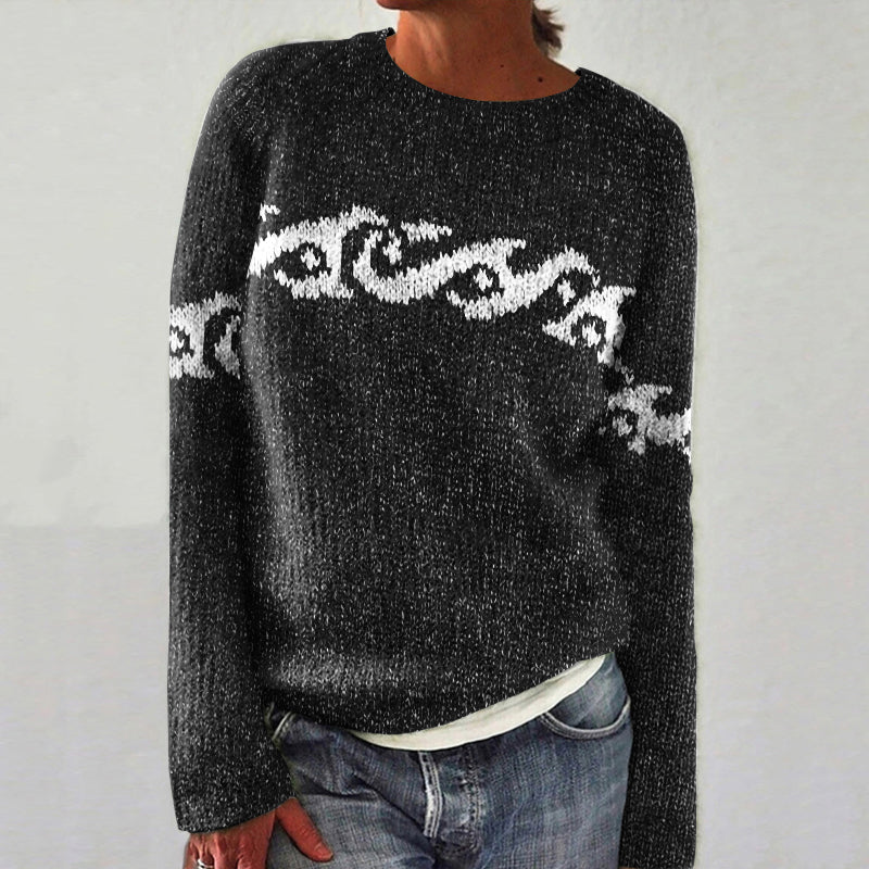 Retro Surf Jacquard Knit Crew Neck Sweater elevenforest