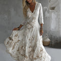 Women's Vintage Rose Embroidery Art V-neck Maxi Dress elevenforest