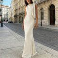 Comstylish Elegant Single-shoulder Sash Pure Color Dress