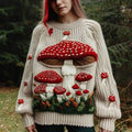 Comstylish Vintage Mushroom Art Chunky Knitted Sweater