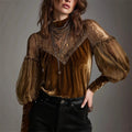 Comstylish Mesh Splicing Black Lace Hollow Lace Top