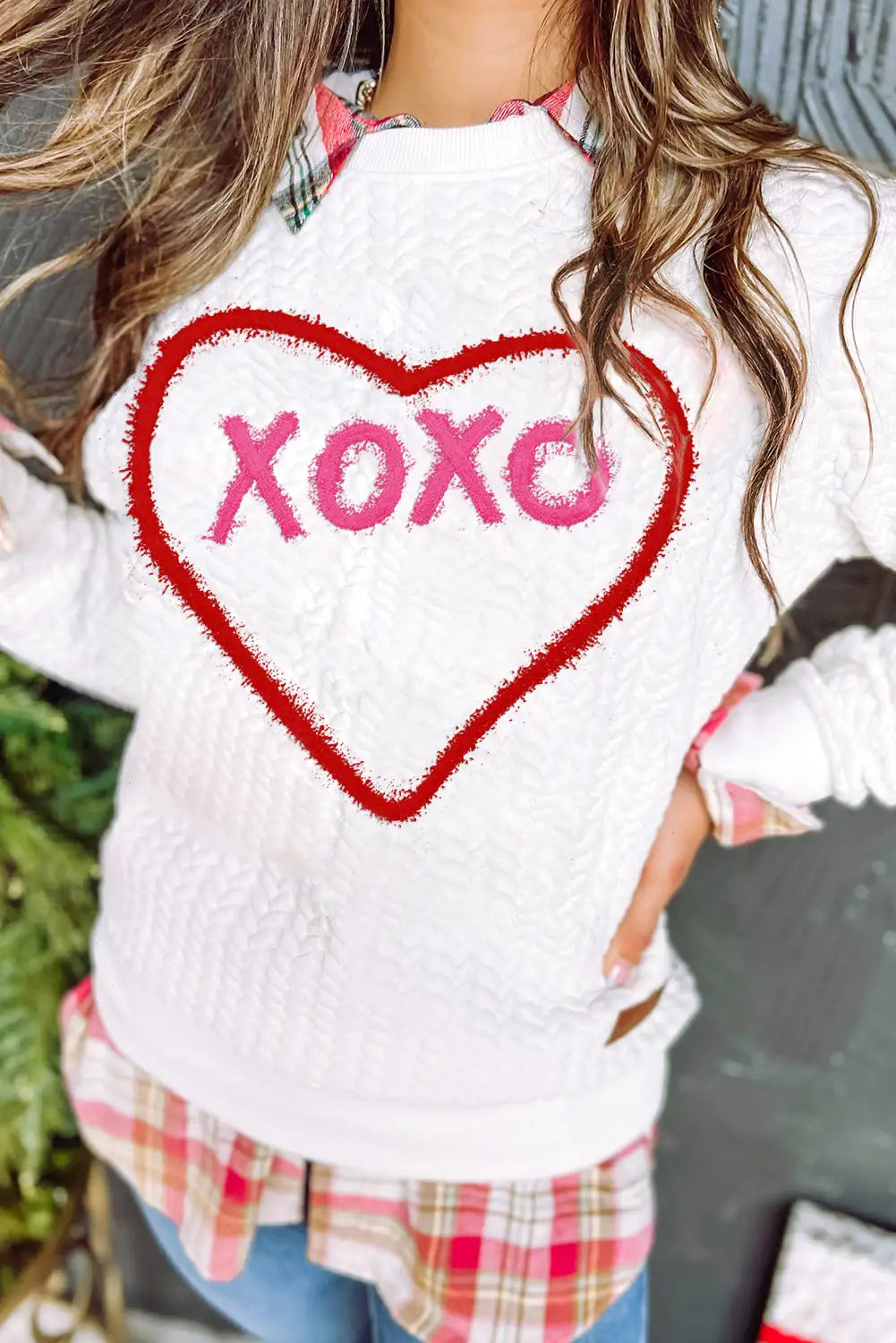 Sweet Heart Xoxo Chenille Embroidered Sweatshirt