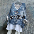 Vintage Fantasy Orca Whale Dreamy Art Pattern Linen Blend Tunic elevenforest