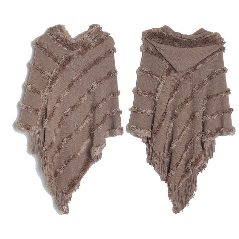 Vintage Solid Fringed Hooded Sweater Pullover Shawl elevenforest