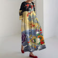 Comstylish Women's Vintage Japanese Floral Art Print Midi Dress