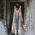 Vintage Tribal Pattern Patchwork Art Linen Tank Dress elevenforest