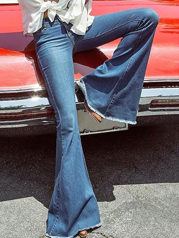 Jeans for Bell Bottoms Zipper Fly Button Fly Blue Denim Pants