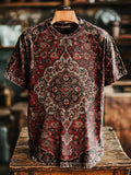 Retro Red National Floral pattern Vintage Art Print Casual T-shirt For